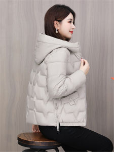 Slim Fit Short down Cotton Jacket Womens Light Thickened Winter Coat Korean Style Commute Zipper Pocket Long Sleeve Hat