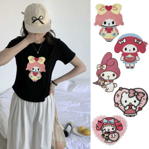 Mới Cartoon Thêu Kitty Cat Melody Túi Xách Tay Màu Hồng Tay Ngắn Thời Trang Vá Vải Thủ Công DIY