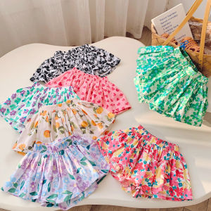 Korean Style Girls Floral Print Elastic Waist Shorts Five Inches Summer Versatile Childrens Cotton Polyester Breathable Pants