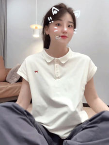 White Polo Neck Short Sleeve T-Shirt Summer 2025 New Fashion Small Size Chic Top for Women Casual Korean Style Loose Fit