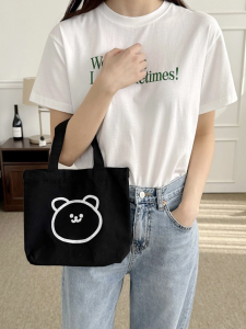 Mini Bear Canvas Bag Summer 2025 Handheld Lunch Bag Cute Student Female Student Bag JIFANPAUL Brand Korean Style Soft Bag
