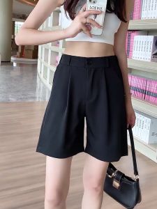 RoshThanz Korean Trouser Shorts for Women High Waist Wide-leg Pants Casual Shorts With Pocket Fashion