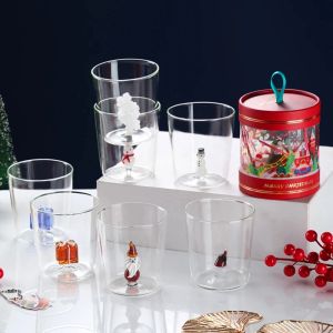 3D Christmas Cups Transparent Glass Mug for Coffee Water Juice Snowman Santa Animal Design - Unique Christmas Gift Idea