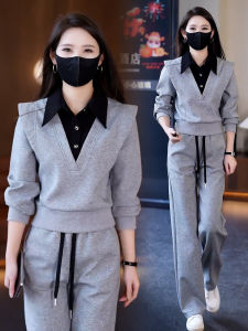 Bộ Đồ Thể Thao Thường Ngày Thời Trang Dành Cho Nữ Knight Shoulder 2025 Thu Đông Mới Về Thiết Kế Áo Nỉ Ghép Nối Hai Mảnh