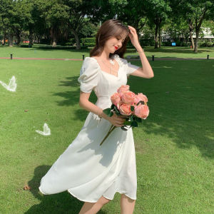 PM✿ Square Neck Mid-length First Love French Dress Summer Retro Super Fairy Dress