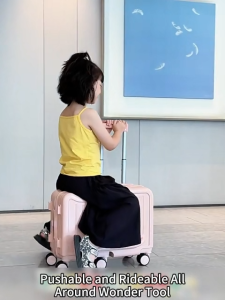 SAFARI 20 inch 6 Wheels Childrens Luggage Ride-on Suitcase with Pedal Kids Luggage with Cup Holder & Hooks