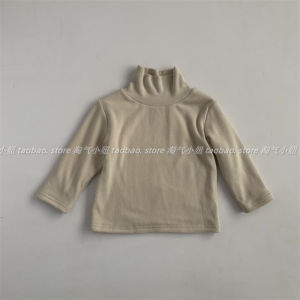 Thickened Fleece Long Sleeve Base Shirt for Girls Boys Autumn Winter Half High Collar Korean Style Warm Cotton Polyester T-shirt