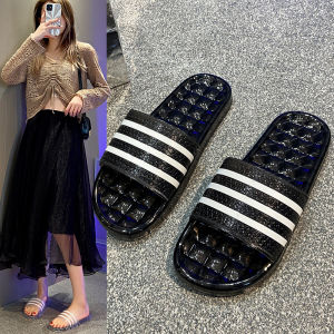 Transparent Striped Slippers Womens Summer Outdoor Wear New Fashion Home Indoor Bathing Anti-slip Crystal Flat Sandals