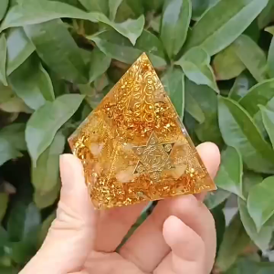 Citrine Orgonite Pyramid Hexagram Star Gold Foil Orgone Generator Lucky Charm Ornaments Wealth Prosperity Energy Healing Protection Home Lucky Crystal Decor Spiritual Gift