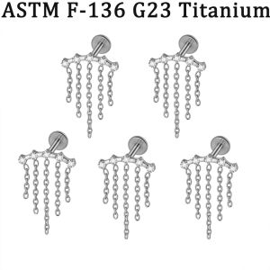5/1PCS G23 Implant Titanium CZ Coss&Arc Flower Labret Lip Stud Chain Zirconia Paved Internal Ear Helix Daith Lobe Earrings