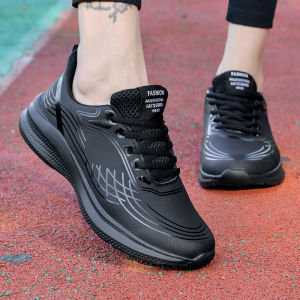 Waterproof Leather Upgraded Version Fall Season Womens Running Shoes Soft Bottom Tied Shoelace Sports Sneakers Black Work Single Shoes Anti-Odor