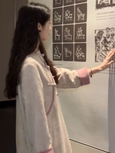 New Chinese Style Floral Embroidery Stand Collar Thickened Long Dress Womens Spring 2025 High-End Feelings Elegant Gown