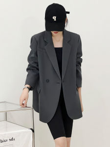 Elegant Grey Small Suit Jacket Womens Casual Autumn New Style Fashionable Lady Commuter Polyester Long Sleeve Button Detail