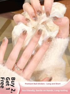MONLEYTA | 2025 New Cat Eye Nail Tips Wearable False Nails Autumn Winter Design Premium Feeling Nail Art Finished Products Medium Long