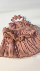 Midi Dress Shimer Slik Terbaru | Dress Anak Perempuan | Gaun Pesta Ulang Tahun Anak+Bando Pita | Dress Anak 3-6 Tahun | Shine 147