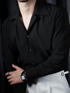 SUITSMAN Italian Style Gangster Casual Long Sleeve Cuban Collar Shirt Large Turn-down Collar Fashionable Urban Cotton Blend