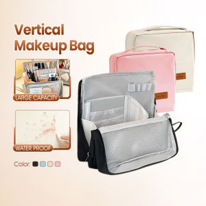 Travel Hanging Makeup Bag Large Storage Cosmetic Case Waterproof PU Skincare Organizer Handheld Toiletry Bag