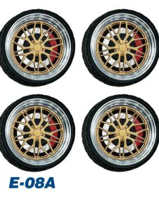 1:64 Metal Wheel Hub with Bearing Red Caliper Large Polishing Rubber Tire Toy Model Forged Wheel Customizable Vehicle Model