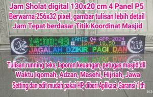 jam sholat digital berwarna 130x20 cm 4 panel P5 256x32 pixel gambar dan tulisan lebih jelas dan detail