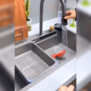 Wastafel Dapur Mewah Keran Air Terjun Dengan Keran Tarik Panas Dingin  Wastafel  Kitchen Sink