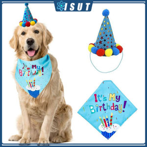 Pet Cat Dog Happy Birthday Hat Party Suit Soft Cap Puppy Headwear Dog Accessories Cute Cat Dog Birthday Bib Saliva Towel Pet Decoration Photo Accessories Props Party Decoration