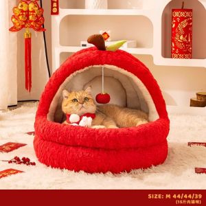 MONLEYTA | Warm Apple Cat House Winter Protection Half-Closed Safety Feel New Year Decoration Cat Nest Cozy Dog Bed Winter Essential