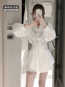 2024 New White Shirt 150 Short Exquisite Suit Womens Western-Style for Slightly Chubby Womens Clothing Slimming Two-Piece Suit