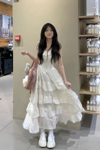 Pháp Dễ Thương Phong Cách Công Chúa Váy Bánh Kem Nữ Mùa Hè Thiết Kế Phồng Dài Nhẹ Nhàng Gợi Cảm Đầm Cao Vòng Eo Khóa Kéo Tay Ngắn