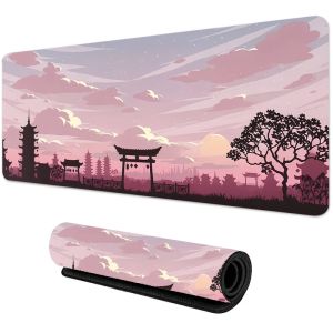 SAKURA Scenery Mouse Pad แผ่นรองเมาส์สําหรับเล่นเกมยางกันลื่นขนาดใหญ่ แผ่นรองโต๊ะที่ทนทาน ขอบตะเข็บหนา เหมาะสําหรับสํานักงานและเล่นเกม