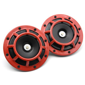 2PCS Red Hella Super Loud Compact Electric Blast Tone Air Horn Kit 12V 115DB For Motorcycle Car Round Horn