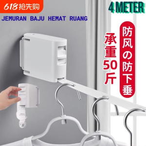 COD Jemuran Baju lipat Praktis hemat ruang kuat maksimal 25 kg Indoor Model Tali Retractable - ZB20
