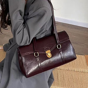 Burminsa Cowhide Genuine Leather Underarm Shoulder Bags For Women 2025 Luxury Designer Long Handle Tote Purses Ladies Handbags