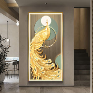 Peacock Chengxiang Led Light Decorative Painting Accessible Luxury Luminous Hanging Painting Home Hallway Corridor and Aisle Staircase Crystal Porcelain Painting