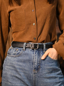 ใหม่ ผู้หญิง ของแท้ เสื้อท่อนบน เข็มขัดหนังวัวชั้น เรียบง่าย หลากหลาย Pure หนัง หัวเข็มขัดแบบพิน ลำลอง เดนิม กางเกงยีนส์ หัวเข็มขัดโลหะผสมที่ทนทาน