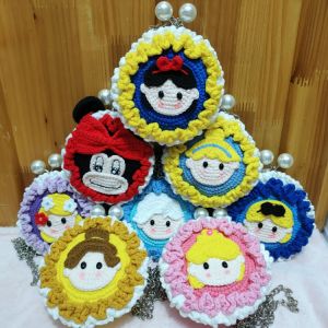 Handmade Hooked Princess Coin Purse 8.5cm Star Cartoon Earphone Bag Pure Wool Creative Gift Festival Supplies