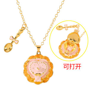 Bandai | Fashion Cup Teaspoon Box Open Pendant Necklace Clavicle Chain Enamel Sweet Girl Birthday Gift Necklace Accessories MOM Necklace