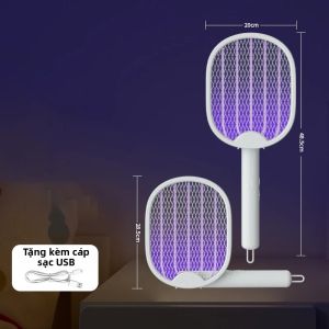Vợt Diệt Muỗi Có Thể Gập Lại Sạc USB Tích Hợp Đèn UV Điện Áp 3000V Diệt Côn Trùng Góc Điều Chỉnh Thiết Kế Di Động