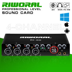 Sound Card 4 Channel Soundcard Usb Audio Interface Audio System Reverb Adjustment Knob 24-Bit/192 Khz Recording Sound Audio Interface Gain Control + 48v Phantom Power Supply
