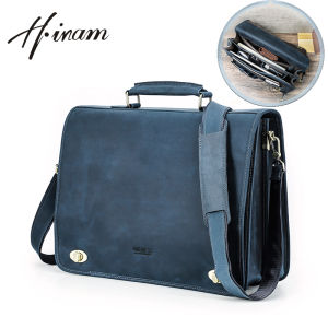 Hiram Genuine Leather Men Business Bags Large Capacity Male Briefcase Sling Shoulder Messenger Bags 15.4 inch Laptop Bags Brand Handbags