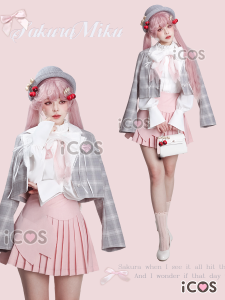 ICOS Sakura Cosplay Costume Miku Anime Spring Flower Viewing Set Cosplay Womens Half Skirt Dry Cleaning Available Preorder