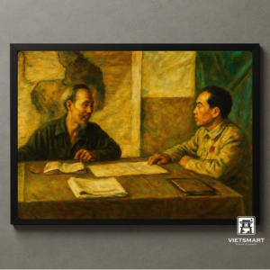 Tranh Nghệ thuật "Bác Hồ Và Tướng Giáp Ở Chiến Khu" VIETSMART ART - Sơn dầu 45x 60cm