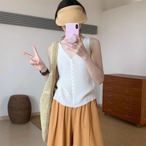 HUOLISI | Yellow V-Neck Knitted Silk Vest