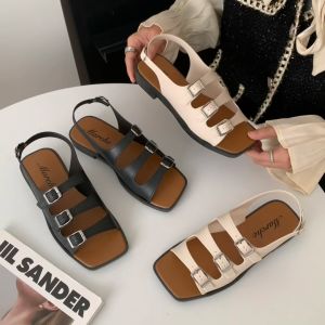Mostwear New Belt Buckled Flat Flashionable Rubber Vintage W/Ankle Strap Sandals For Women (STANDARD SIZE)