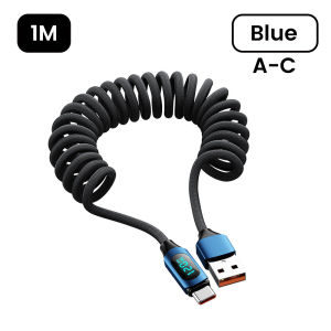 6A USB to Type-c Spring Retractable Fast Charging Data Cable 120W USB C to Type-c Super Fast Charge Cable With LED For iPhone16