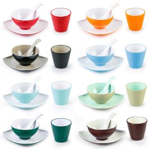 Commercial Use Melamine Four-Piece Dinnerware Set Imitation Porcelain Creative Restaurant BBQ Shop Bowl Plate Cup Spoon Set