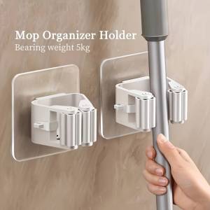 Broom Mop Holder Self Adhesive Holder Wall Mount Super Anti-Slip Multi-Use Mop Grippers for Home Bathroom Garden