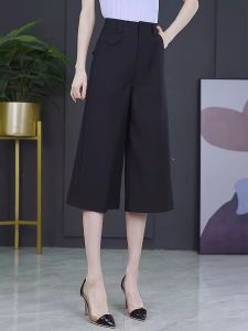 กางเกงขายาวทรงตรงผ้าไหมน้ำแข็งบางสำหรับฤดูร้อนสำหรับผู้หญิง กางเกงขายาวทรงหลวม กางเกงขายาวทรงตรงลำลอง เอวสูง ความยาว 7 ฟุต