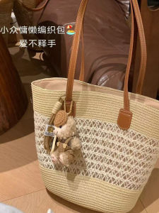French Country Style Woven Basket Bag Beach Summer Vacation Fashionable Large Capacity Bucket Handbag Casual Simple Style