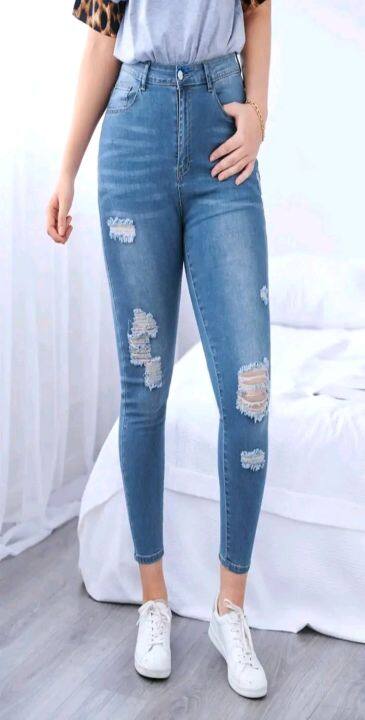 High Waist Skinny Jeans Plus Size | Lazada PH