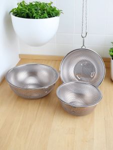 304 Stainless Steel Drain Basket Vegetable Washing Basin Kitchen Filter Water Basket Fruit Draining Basin Rice Cleaning Basket Set